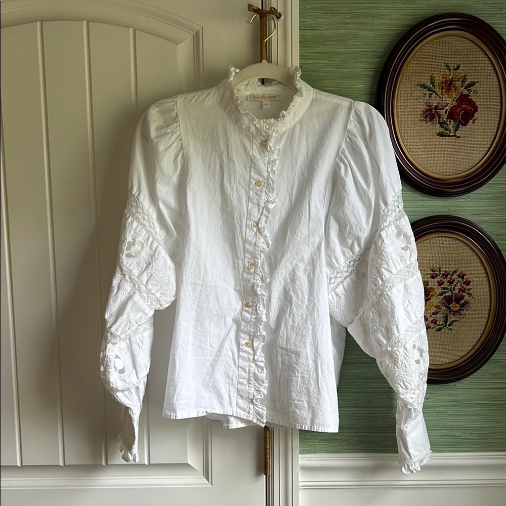 White Ruffled Button-Up Blouse